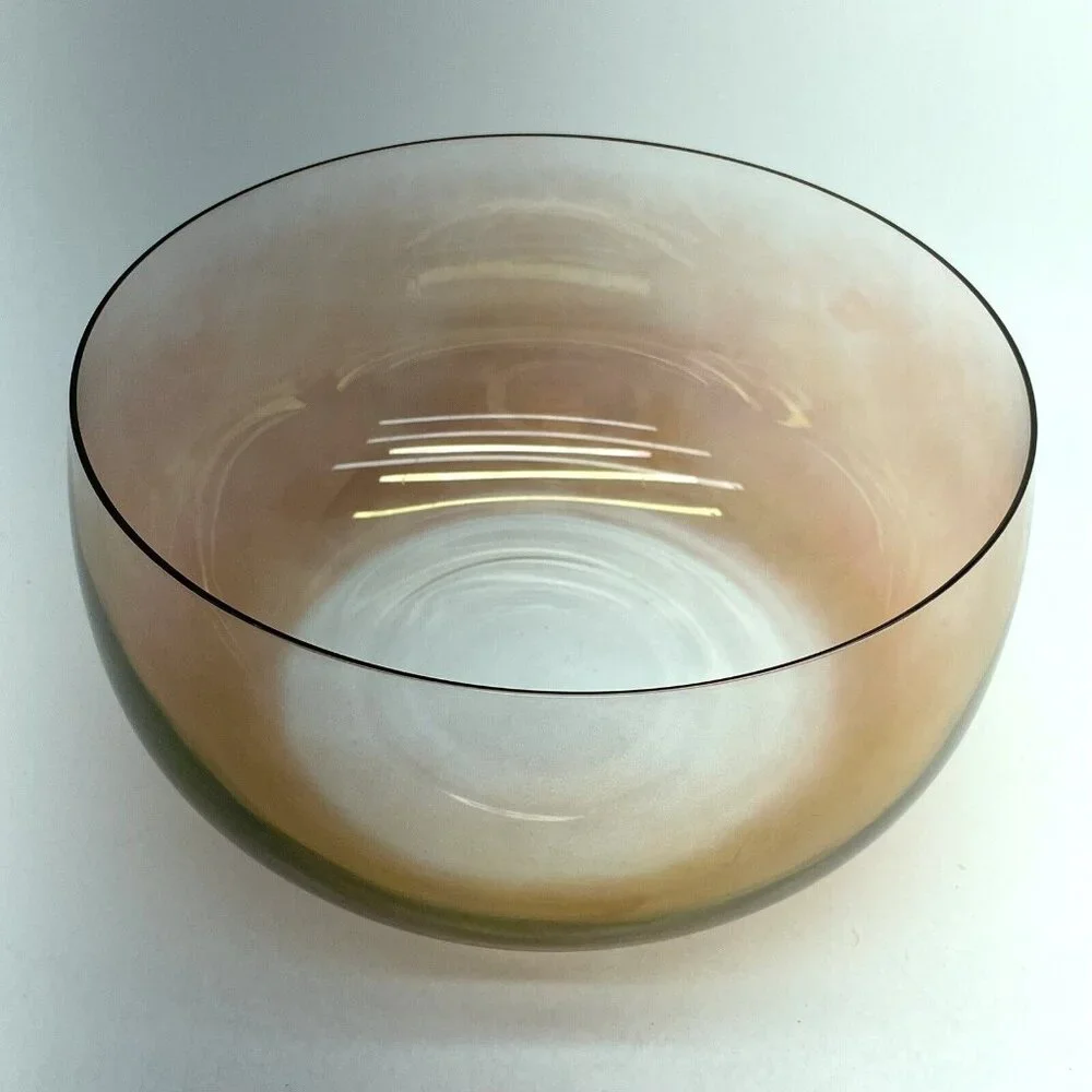 Large Vintage Handmade Serving Bowl Pink Glass Round Bohemia Crystal Czechia - Picture 2 of 11